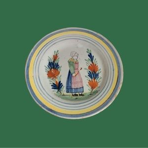 Antique faience pottery plate Quimper? Porquier-Beau? PB X Breton